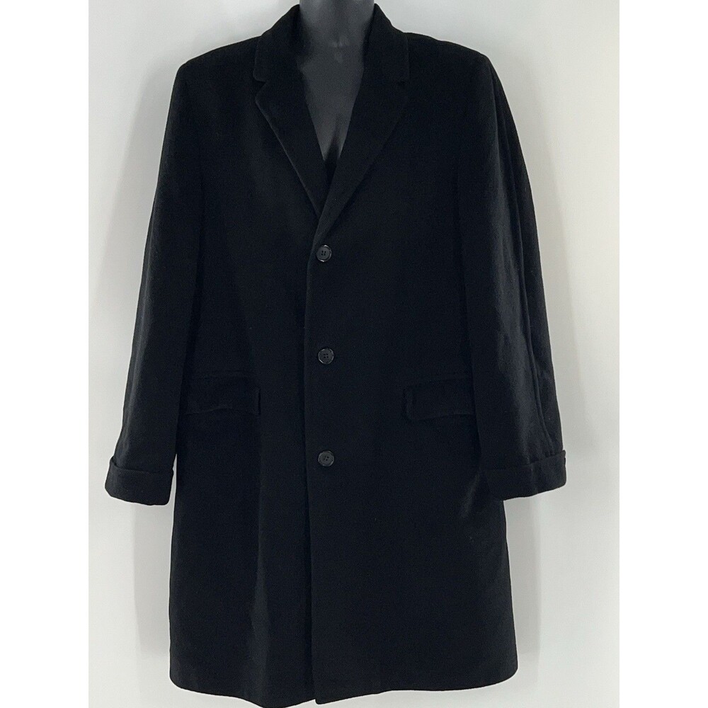 Vintage Truxton Men's 46-48 Black Cashmere Classic Dress Overcoat Coat Classic